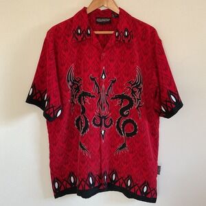 Sapphire Lounge Camp Shirt Mens L Dragon Red Y2k Guy Fieri All Over Print Skate
